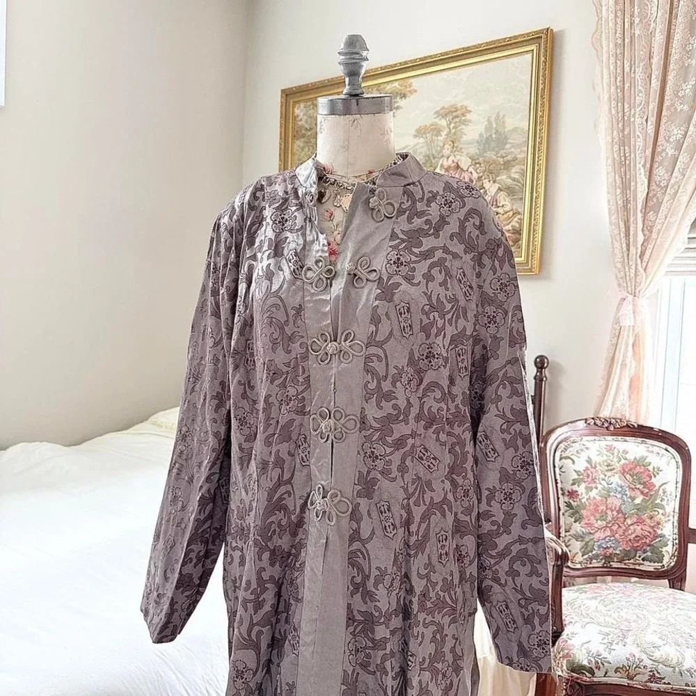 90s Halmode Plus size 22w‎ taupe silver brocade duster jacket